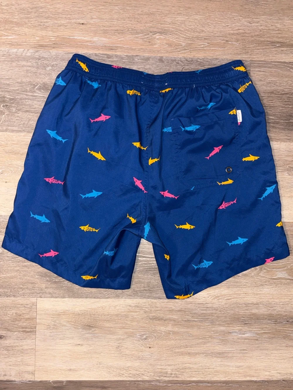Men's Navy Shark-Print Swim Trunks with Elastic Drawstring